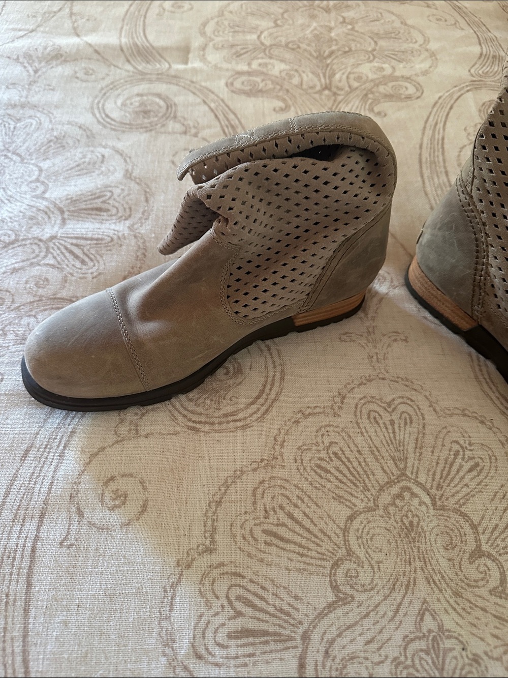 Sorel Taupe Perforated Fold-Over Ankle Booties